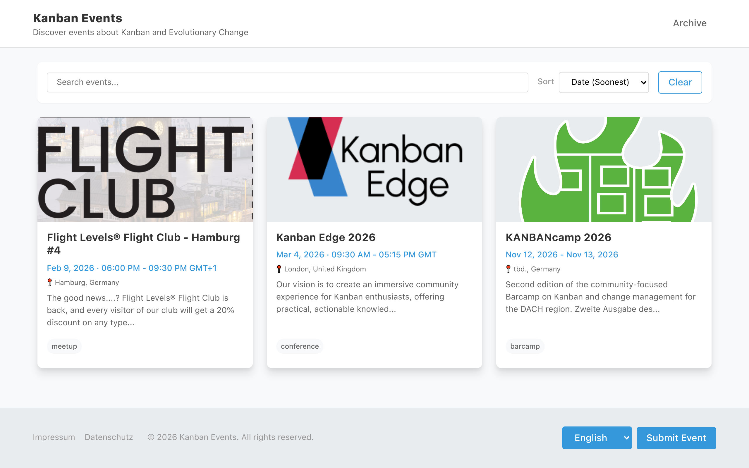 kanban.events, Veranstaltungsverzeichnis für Kanban-Events